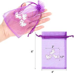 15 Unicorn Design Purple 4x6 Sheer Drawstring Organza Bags